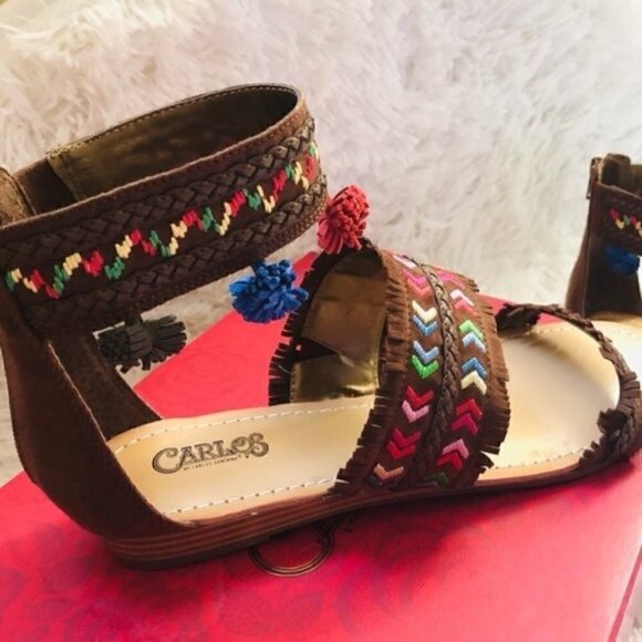 Carlos Santana Wedge Sandal 8.5 9.5 NEW Tangier Pom Pom Travel Vacation Summer - Picture 7 of 12